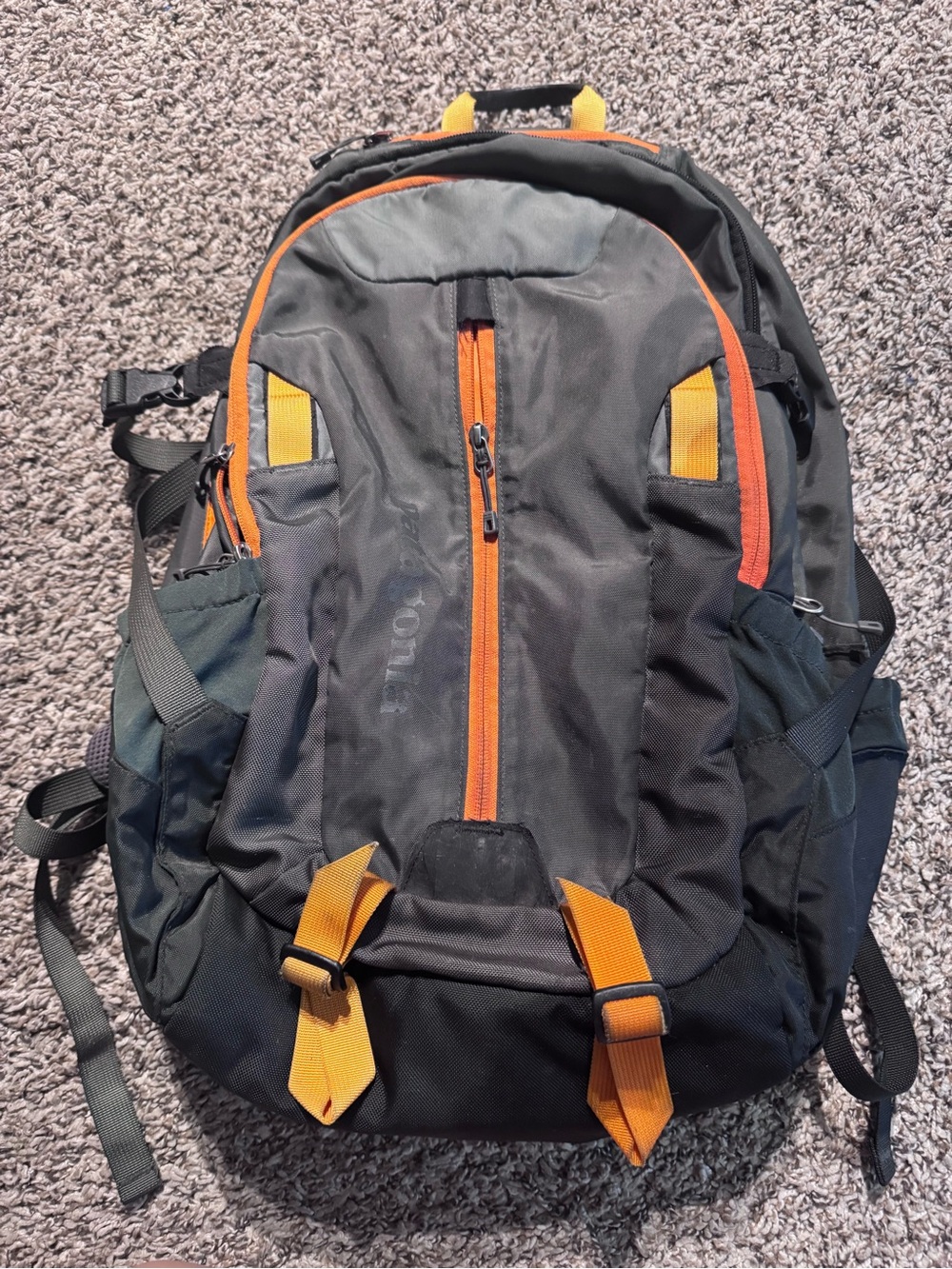 Patagonia Black Backpack with Orange Accents